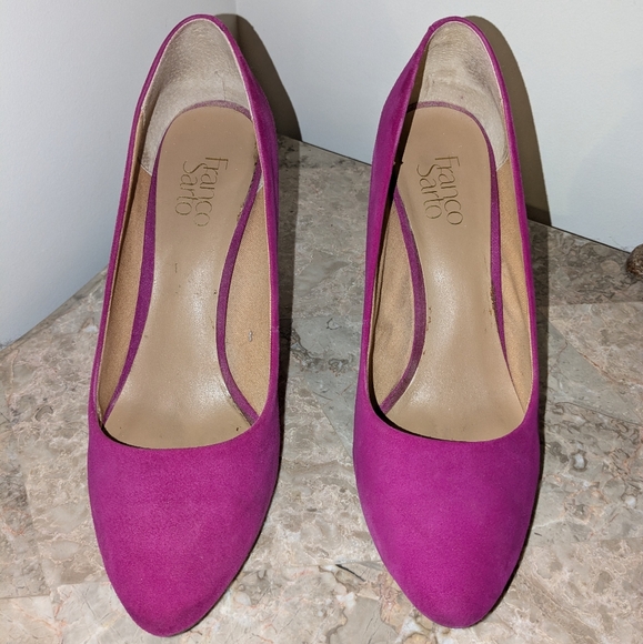 Franco Sarto Wedges Almond Toe Fuchsia Pink Genuine Suede Leather Shoes sz 10 - Picture 3 of 6